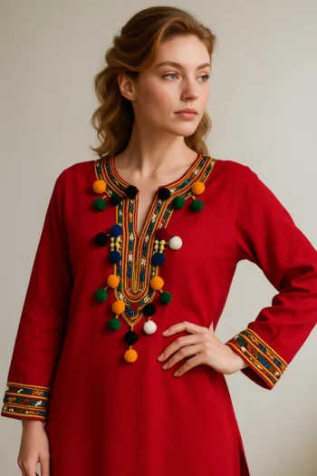 Traditional Amazigh Red Tunic Handcrafted Berber Elegance