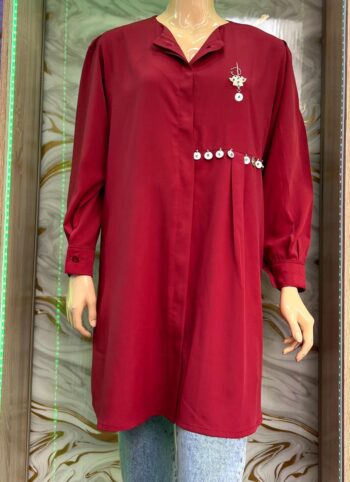 Elegant Maroon Tunic with Traditional Amazigh-Inspired Charms