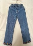 Amazigh-Inspired Denim Jeans – Pom-Pom Embroidered Hem