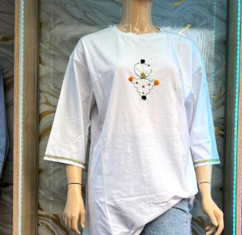 White Oversized Top – Amazigh Embroidered Map of Morocco